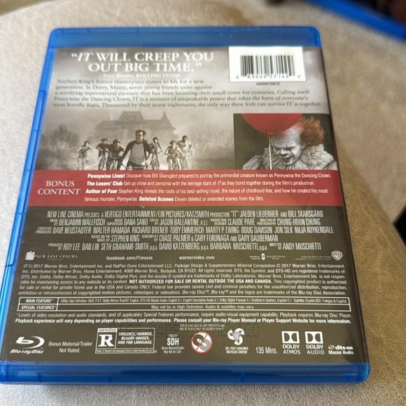 IT Blu-ray Disc EUC Horror Warner Brothers Pennywise - Picture 2 of 3